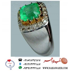 انگشترنفیس مردانه زمرّد ممتاز کلمبیا رکاب مرصع برلیان و نقره دستساز استاد مهدی رحمانی 