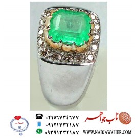 انگشترنفیس مردانه زمرّد ممتاز کلمبیا رکاب مرصع برلیان و نقره دستساز استاد مهدی رحمانی 
