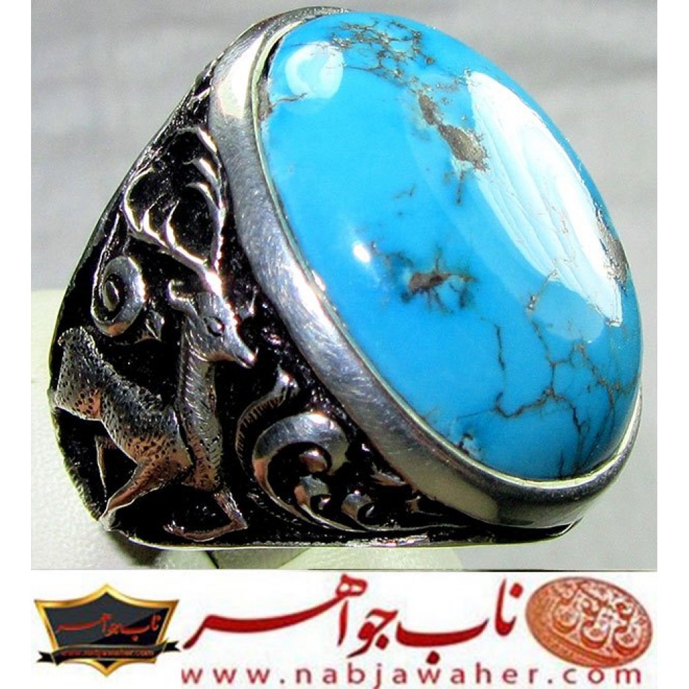 انگشترنفیس مردانه فیروزه شجرناب نیشابوری رکاب فاخر مهدی رحمانی قلمزنی جنگی