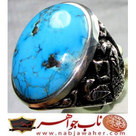 انگشترنفیس مردانه فیروزه شجرناب نیشابوری رکاب فاخر مهدی رحمانی قلمزنی جنگی