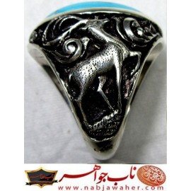 انگشترنفیس مردانه فیروزه شجرناب نیشابوری رکاب فاخر مهدی رحمانی قلمزنی جنگی