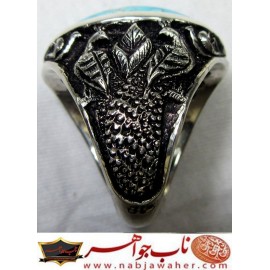 انگشترنفیس مردانه فیروزه شجرناب نیشابوری رکاب فاخر مهدی رحمانی قلمزنی جنگی