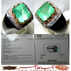 انگشترنفیس مردانه زمرّد ممتاز کلمبیا رکاب مرصع برلیان و نقره دستساز استاد مهدی رحمانی  سفارش ناب جواهر