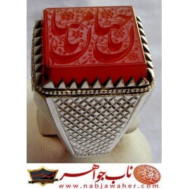 انگشترنقره مردانه خطی عقیق یمنی خط حرّ استادرضاقربانی رکاب نقره نفیس دستسازاستاد محمد افتخاری ذکر یاحنان و یا منان