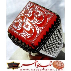 انگشترنقره مردانه خطی عقیق یمنی خط حرّ استادرضاقربانی رکاب نقره نفیس دستسازاستاد محمد افتخاری ذکر یاحنان و یا منان