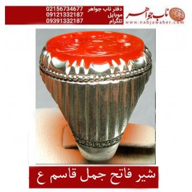 انگشترنقره مردانه خطی عقیق یمنی خط حرّ استادرضاقربانی رکاب نقره نفیس دستسازاستاد محمد افتخاری ذکر شیرفاتح جمل قاسم