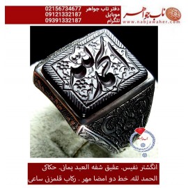 انگشترنفیس خطی نقره مردانه عقیق یمنی خط_مهر حکاکی محسن_سعیدی_منش رکاب_محمد_افتخاری و حکاکی ذکر _ الحمدالله،قلمزنی_ساعی