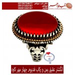 انگشترنفیس عقیق سرخ یمنی درشت ورکاب عقربی چهار مهرطلا فدیوم استاد محمد گل افشاری کاوه