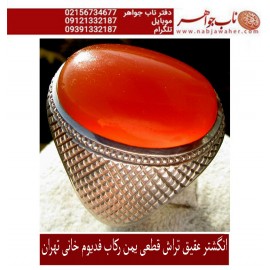 انگشترمردانه عقیق ناب سرخ یمنی تراش دامله از مهره یمنی رکاب ممتاز فدیوم مرحوم محمد خانی