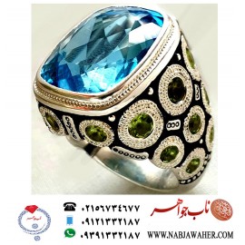 انگشترنقره مردانه جواهری توپاز سوئیسی رکاب نقره نفیس دستسازاصغر غلامی