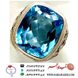 انگشترنقره مردانه جواهری توپاز سوئیسی رکاب نقره نفیس دستسازاصغر غلامی