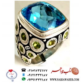 انگشترنقره مردانه جواهری توپاز سوئیسی رکاب نقره نفیس دستسازاصغر غلامی