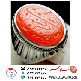 انگشترنفیس مردانه عقیق سرخ یمنی خط سیدمرتضی شیرازی حکاکی سیدمرتضی حمیدی شیرازی ذکر پنج تن اهل کساء رکاب فدیوم مهدی جدی 