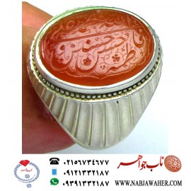 انگشترنفیس مردانه عقیق سرخ یمنی خط سیدمرتضی شیرازی حکاکی سیدمرتضی حمیدی شیرازی ذکر پنج تن اهل کساء رکاب فدیوم مهدی جدی 