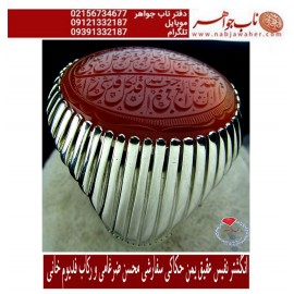 انگشترنفیس عقیق یمنی کهنه حکاکی محسن ضرغامی خط م ض و ایه ومن یتق الله