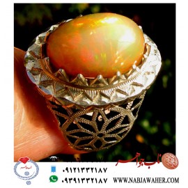 انگشترفاخر اوپال طبیعی بسیار الوان و با تلئلو  رکاب دست سازعدنان