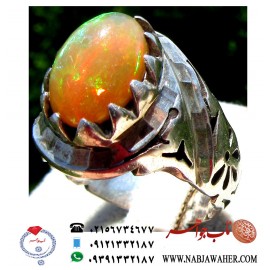 انگشترفاخر اوپال طبیعی بسیار الوان و با تلئلو رکاب دست سازمغان