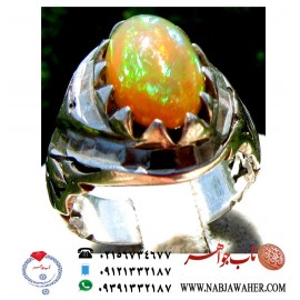انگشترفاخر اوپال طبیعی بسیار الوان و با تلئلو رکاب دست سازمغان