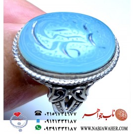 انگشتر عقیق سبز آبی خطی علی ولی الله
