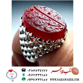 انگشترنفیس عقیق سرخ کهنه یمنی حکاکی حسین منی انا من حسین خط حر حکاکی رضا قربانی رکاب فدیوم آصف قاسمی