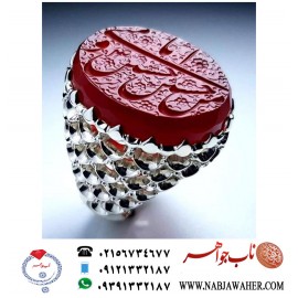 انگشترنفیس عقیق سرخ کهنه یمنی حکاکی حسین منی انا من حسین خط حر حکاکی رضا قربانی رکاب فدیوم آصف قاسمی