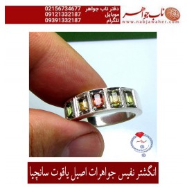حلقه جواهرات نقره مردانه یاقوت تراش باگت سانچیا رکاب نقره نفیس دستساز محمد افتخاری