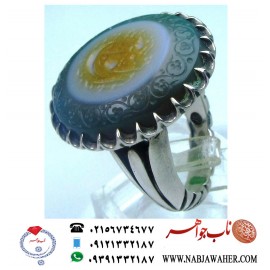 انگشترنفیس مردانه عقیق سه پوست خط طه حکاکی استاد جواد حیدری ذکر الواسع رکاب آذری