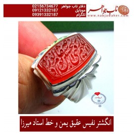 انگشترنفیس خطی مردانه عقیق_یمنی خط_میرزا،حکاکی محمدمجتبی_آتشباز، رکاب_استادسیدحسن_شیرازی،رکاب_سیدحسن وحکاکی-اللهم_ارزقنی_شفاعه_الحسین_یوم_الورود