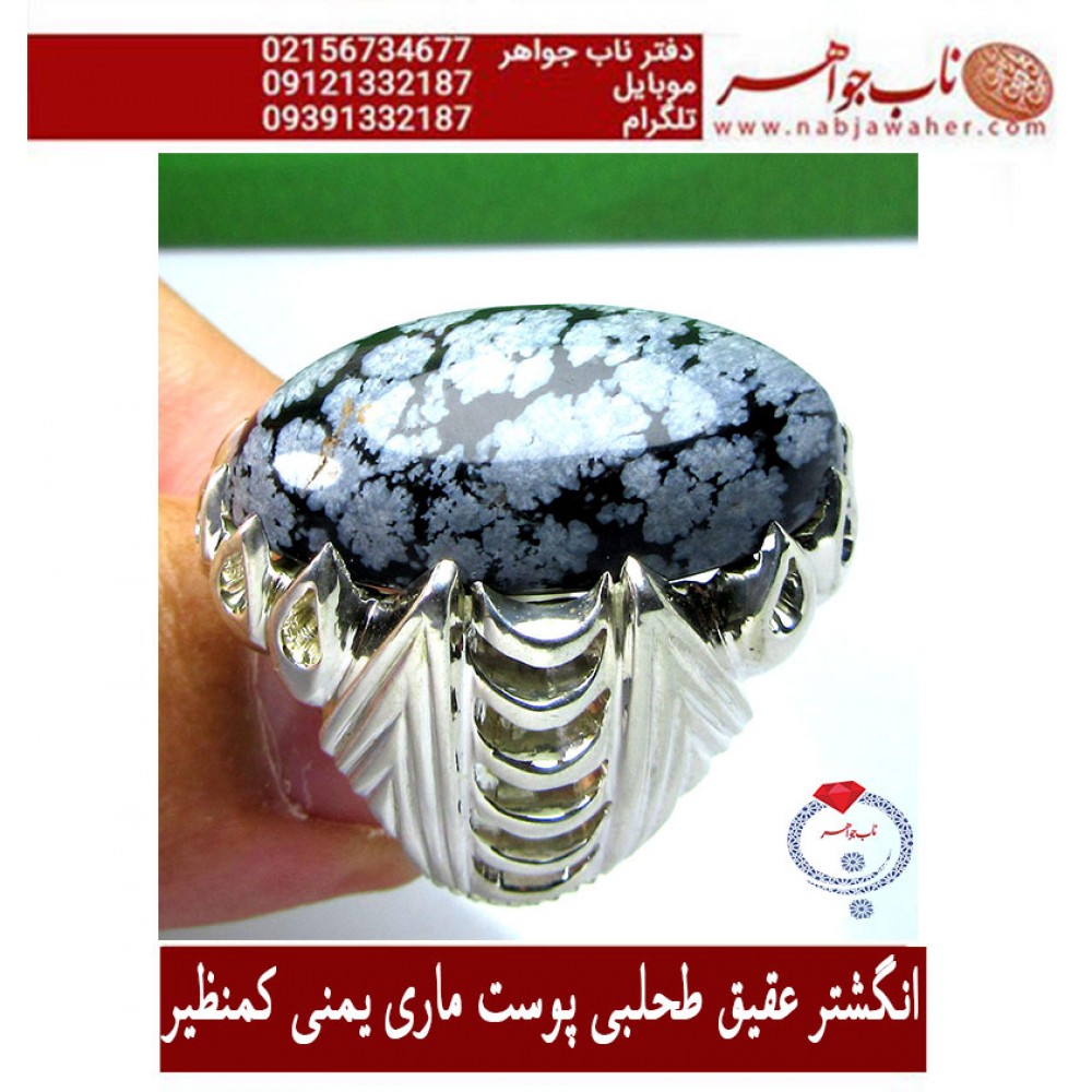 انگشترنفیس مردانه عقیق_طحلبی_پوست_ماری_ یمنی،رکاب_نقره_وحید_امامی،رکاب_طهران_امامی