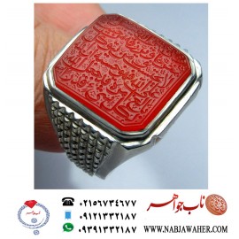 انگشترنفیس خطی نقره مردانه عقیق یمنی خط العبد عبدالکریم پرنیا رکاب نقره دستسازسیدحسن_شیرازی و آیات_ومن_یتق_الله