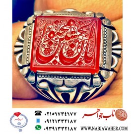 انگشترنفیس مردانه عقیق ناب یمنی خط اقل میرزا حکاکی مجتبی آتشباز و ذکر انا مجنون الحسین رکاب فاخر سفارش ناب جواهر