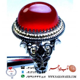 انگشترنفیس و فاخر و کلکسیونی عقیق سرخ آب دار یمنی کهنه و رکاب عقربی طلا و فدیوم محمد کاوه