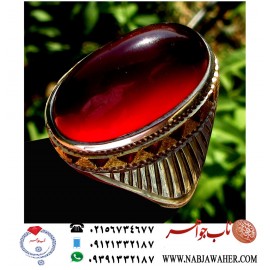 انگشترمردانه خاص فاخرعقیق ناب سرخ یمنی و رکاب طلا فدیوم رسول محمدی
