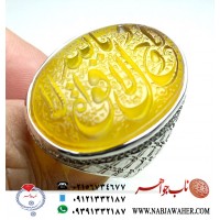 انگشترنفیس عقیق زرد ابدار طبیعی حکاکی لاحول ولا قوه الا بالله استغفرالله خط م شمس استاد مهدی شمس ورکاب فیلی رولکسی ایران کفیل