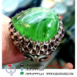 انگشتر اصیل مردانه دُرّ سبز فاطمی رکاب نقره سنگین وزن مهربان