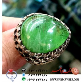 انگشتر اصیل مردانه دُرّ سبز فاطمی رکاب نقره سنگین وزن مهربان