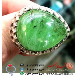 انگشتر اصیل مردانه دُرّ سبز فاطمی رکاب نقره سنگین وزن مهربان