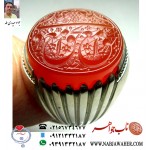 انگشترنفیس مردانه عقیق ناب یمنی و حکاکی قرینه علی مع الحق والحق مع علی خط دو امضا جواد حیدری طه  رکاب نقره دستساز 